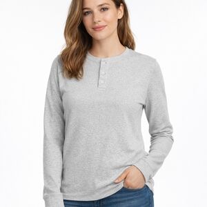 Amazon Essentials Light Gray Long Sleeve Henley Top